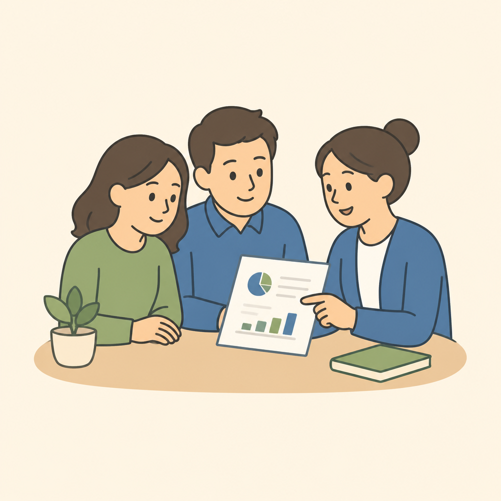 Padres y especialista revisando resultados